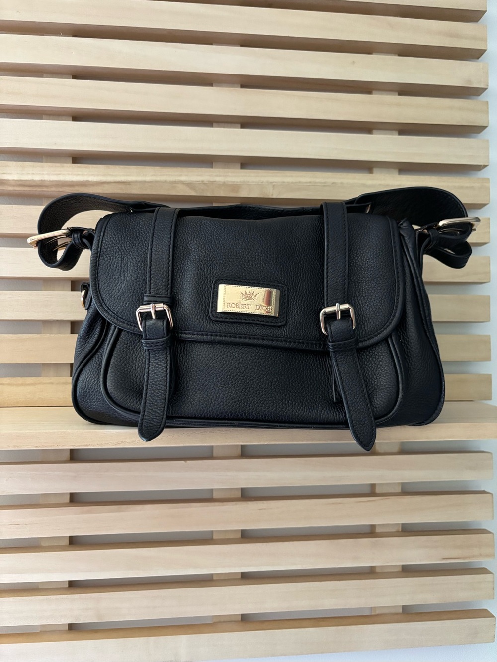Purse Robert Dice | Leather | Black Satchel | Crossbody + Shoulder Bag - Picture 5 of 8